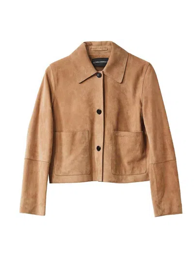 Karl Lagerfeld Patch Pocket Leather Jacket In Neutral