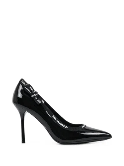 Karl Lagerfeld Patent-finish Logo-tape Pumps In Black