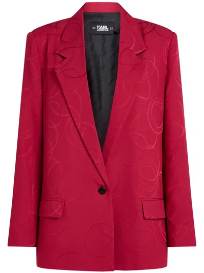 Karl Lagerfeld Patterned-jacquard Satin Blazer In Red