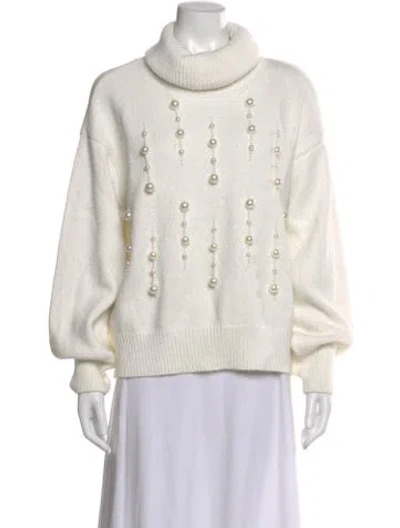 Pre-owned Karl Lagerfeld Patterned Turtleneck Sweater In White