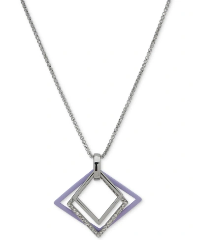 Karl Lagerfeld Pave & Color Geometric 36" Adjustable Pendant Necklace In Purple
