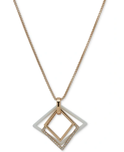 Karl Lagerfeld Pave & Color Geometric 36" Adjustable Pendant Necklace In White