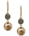 Karl Lagerfeld Pave Fireball & Logo Bead Double Drop Earrings
