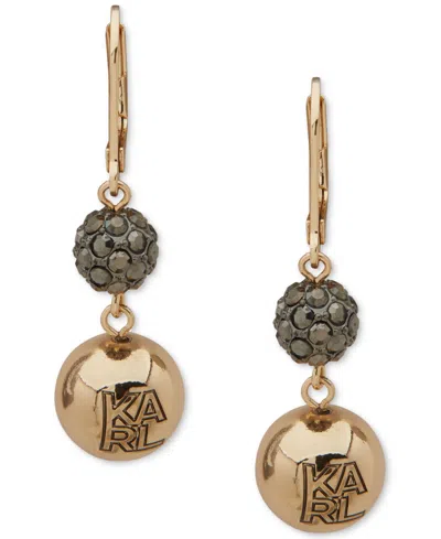 Karl Lagerfeld Pave Fireball & Logo Bead Double Drop Earrings