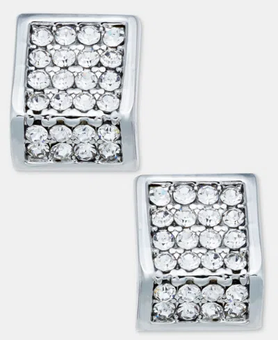 Karl Lagerfeld Pave Geometric Stud Earrings In Silver