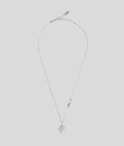 Karl Lagerfeld Pavé Heart Charm Necklace In Silver