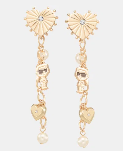 Karl Lagerfeld Pave Heart, Imitation Pearl & Karl Charm Linear Drop Earrings In Orange