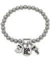 Karl Lagerfeld Pave Logo Multi-charm Beaded Stretch Bracelet In Black