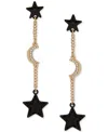 Karl Lagerfeld Pave Star & Moon Linear Drop Earrings In Black