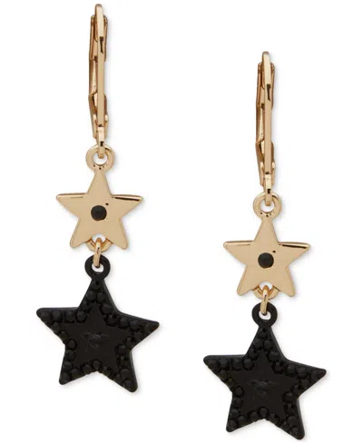 Karl Lagerfeld Pave Star Double Drop Earrings In Black
