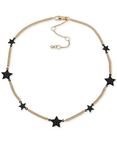 Karl Lagerfeld Pave Star Station Collar Necklace, 16" + 3" Extender In Black
