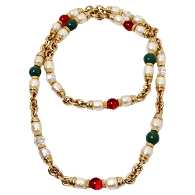 Pre-owned Karl Lagerfeld Pearl & Glass Beaded Chain Link Necklace Circa 1990s In Multi