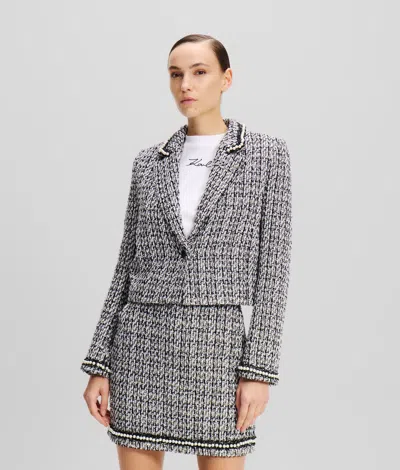 Karl Lagerfeld Pearl Embellished Bouclé Jacket In Gray