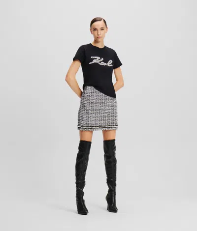 Karl Lagerfeld Pearl-embellished Bouclé Skirt In Gray