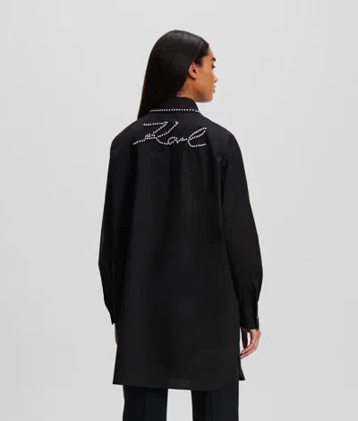 Karl Lagerfeld Pearl-embellished Tunic Shirt In Black