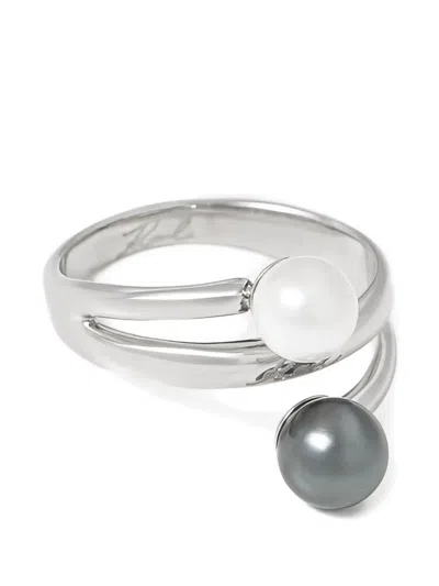 Karl Lagerfeld Faux-pearl Open-band Ring In Silver