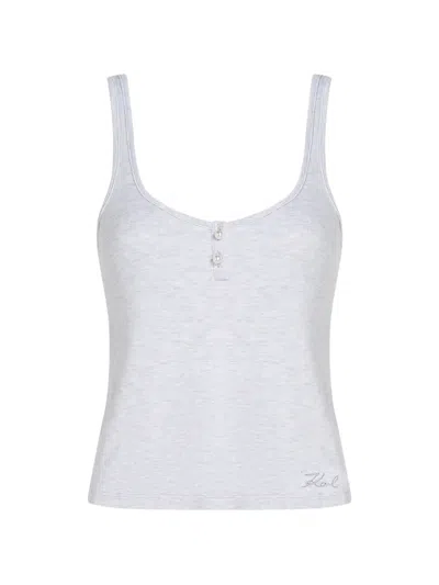 Karl Lagerfeld Faux-pearl Loungewear Tank Top In White