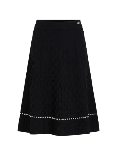 Karl Lagerfeld Pearl-embellished Knit Midi Skirt In Black