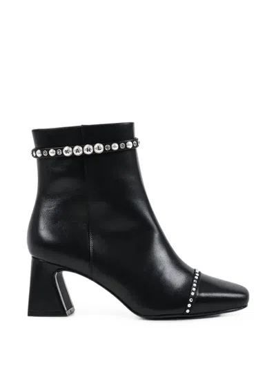 Karl Lagerfeld Pearl-embellished Leather Ankle Boots In Black