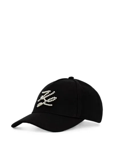 Karl Lagerfeld Pearl-embellished Logo-embroidered Cap In Black