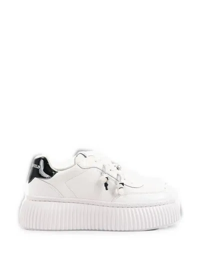 Karl Lagerfeld Pearl-embellished Platform Sneakers In White