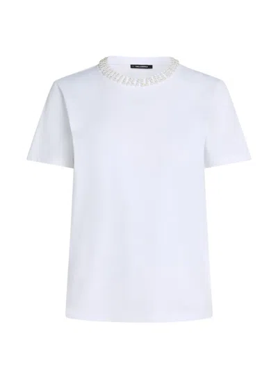 Karl Lagerfeld Pearl-embellished T-shirt In White
