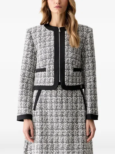 Karl Lagerfeld Pearl-embellished Tweed Jacket In Gray