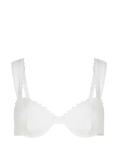 Karl Lagerfeld Pearl-embellished Underwired Bikini Top In White