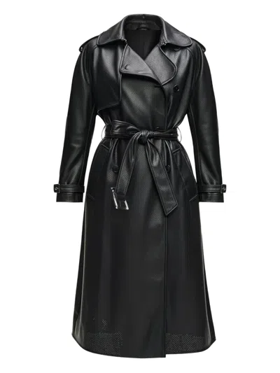 Karl Lagerfeld Perforated Belted Trench Coat In Black