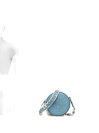 Karl Lagerfeld Perforated-logo Round Crossbody Bag In Blue