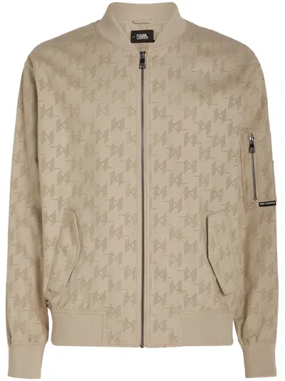 Karl Lagerfeld Logo-perforated Panelled Bomber Jacket In Neutrals