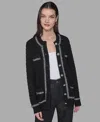 Karl Lagerfeld Petite 4-pocket Crewneck Cardigan Sweater In Black