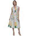 Karl Lagerfeld Petite Allover Floral Midi Dress In Soft White Multi