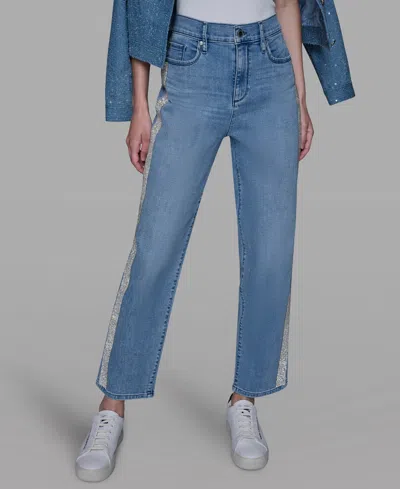 Karl Lagerfeld Petite Ankle Jeans With Hotfix Detail In Blue