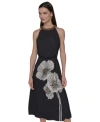 Karl Lagerfeld Beaded Neck Floral Graphic Dress 2p 16 In Black