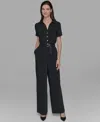 Karl Lagerfeld Petite Belted Short-sleeve Button-front Jumpsuit