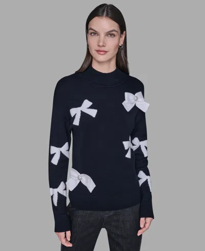 Karl Lagerfeld Petite Bow Long Sleeves Sweater In Black