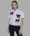 Karl Lagerfeld Petite Bow Short Sleeves Top In White