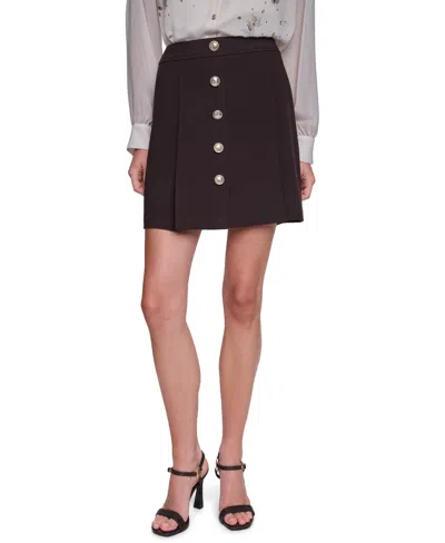 Karl Lagerfeld Petite Button A-line High-waisted Mini Skirt In Brown