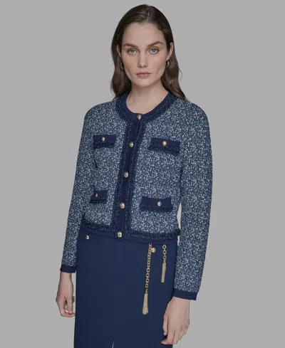 Karl Lagerfeld Petite Button-front Cardigan In Black