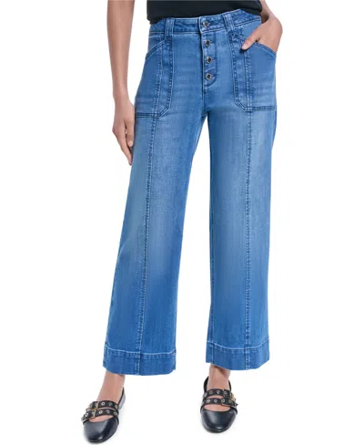 Karl Lagerfeld Petite Button-fly Jeans In Blue