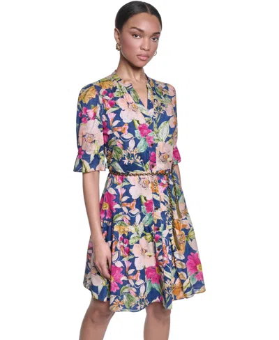 Karl Lagerfeld Petite Collared Button-down Dress In Blue