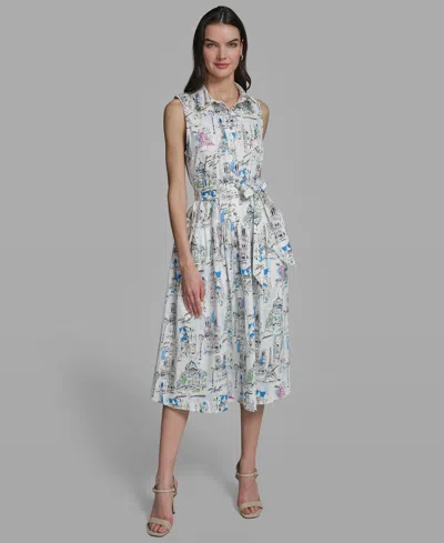 Karl Lagerfeld Petite Collared Neck Midi Dress In Multi