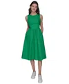 Karl Lagerfeld Petite Cotton Bow-back A-line Dress In Flore Green