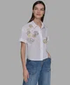 Karl Lagerfeld Petite Cotton Embroidered Studded Blouse