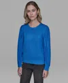 Karl Lagerfeld Petite Crewneck Long-sleeve Sweater In Blue