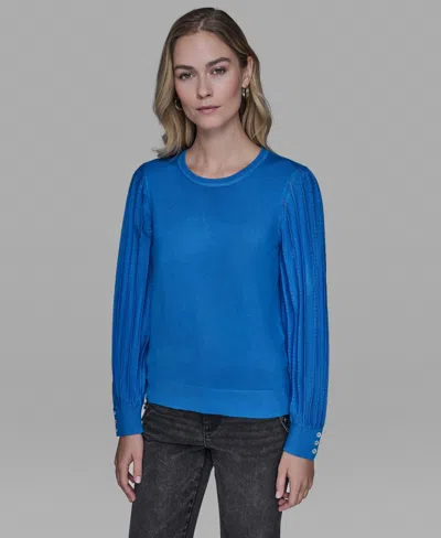 Karl Lagerfeld Petite Crewneck Long-sleeve Sweater In Blue
