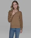 Karl Lagerfeld Petite Crewneck Long-sleeve Sweater In Brown