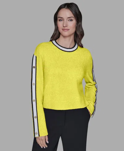 Karl Lagerfeld Petite Crewneck Long-sleeve Sweater In Green