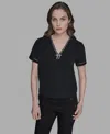 Karl Lagerfeld Petite Crystal Bow V-neck Knit Top In Black
